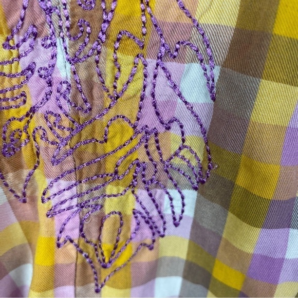Wrangler Rock 47 Woven Sunbleach Plaid Snap Down Shirt Large Yellow Lilac - Picture 8 of 15